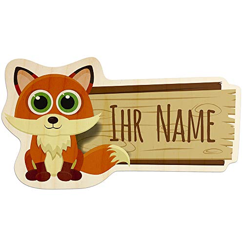 printplanet - Türschild aus Holz mit eigenem Text oder Namen - Namensschild, Holzschild, Kinderzimmer-Schild - Motiv Fuchs von printplanet