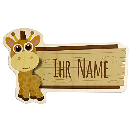 printplanet - Türschild aus Holz mit eigenem Text oder Namen - Namensschild, Holzschild, Kinderzimmer-Schild - Motiv Giraffe von printplanet