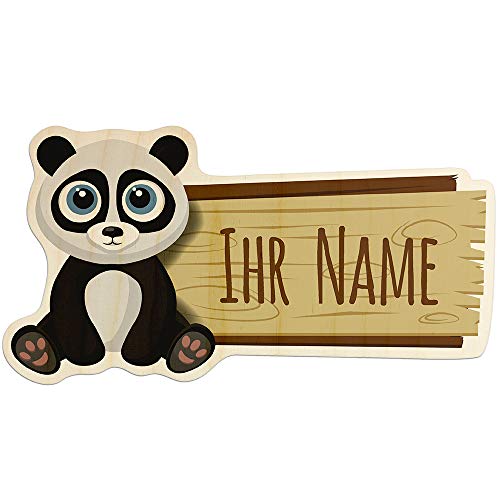 printplanet - Türschild aus Holz mit eigenem Text oder Namen - Namensschild, Holzschild, Kinderzimmer-Schild - Motiv Panda von printplanet