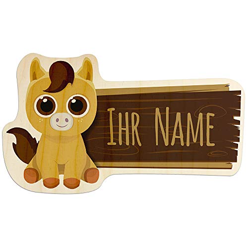 printplanet - Türschild aus Holz mit eigenem Text oder Namen - Namensschild, Holzschild, Kinderzimmer-Schild - Motiv Pferd von printplanet