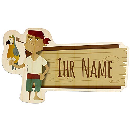 printplanet - Türschild aus Holz mit eigenem Text oder Namen - Namensschild, Holzschild, Kinderzimmer-Schild - Motiv Pirat von printplanet