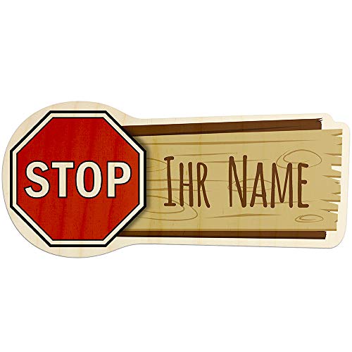 printplanet - Türschild aus Holz mit eigenem Text oder Namen - Namensschild, Holzschild, Kinderzimmer-Schild - Motiv Stop von printplanet