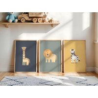 Kinderposter Safari 3Er Set - Poster Kinderzimmer 50x70, 40x50 Und Mehr | Tiere Wanddeko, Tierbilder Kinderpostershop Bilderwand Gedruckt von printwile