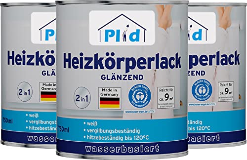 Plid® Heizkörperlack weiß - Metallschutzlack 2in1 für Heizungsverkleidung - hitzebeständiger Lack 120 Grad - Farbe für Metall - Blauer Engel zertifizierte Lackfarbe - Farbe weiß für Metall 2,25L von Plid