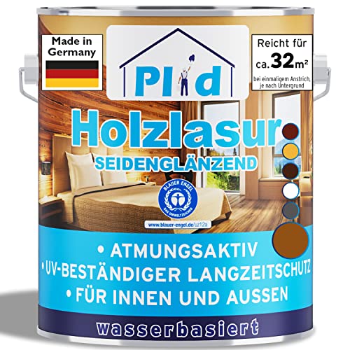 plid® Holzlasur Innen & Aussen Teak 2,5L - Holzschutzlasur Außen mit UV beständigem Langzeitschutz- Grundierung Holz Außen - Holzschutzgel - Holz Lasur atmungsaktiv - Made in Germany von plid