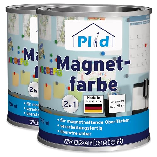 plid® Magnetfarbe Extra Stark Anthrazitgrau [überstreichbar] - Magnetische Wandfarbe auf Wänden, Türen, Möbeln - z. B. Holz,-Metall- und Hartkunststoffoberflächen - Beton & Putzflächen 1,5L von plid
