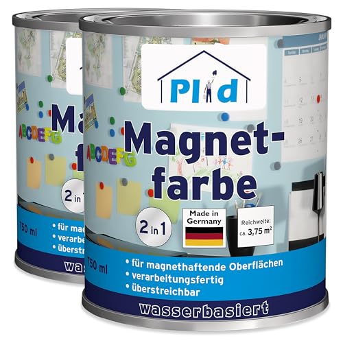 Plid® Magnetfarbe Extra Stark Anthrazitgrau [überstreichbar] - Magnetische Wandfarbe auf Wänden, Türen, Möbeln - z. B. Holz,-Metall- und Hartkunststoffoberflächen - Beton & Putzflächen 1,5L von Plid