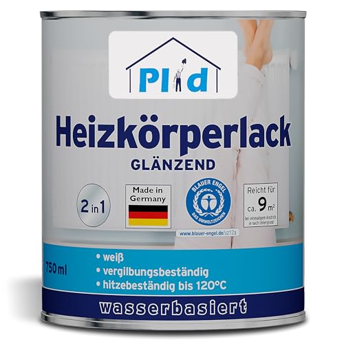 Plid® Heizkörperlack weiß - Metallschutzlack 2in1 für Heizungsverkleidung - hitzebeständiger Lack 120 Grad - Farbe für Metall - Blauer Engel zertifizierte Lackfarbe - Farbe weiß für Metall 0,75L von Plid