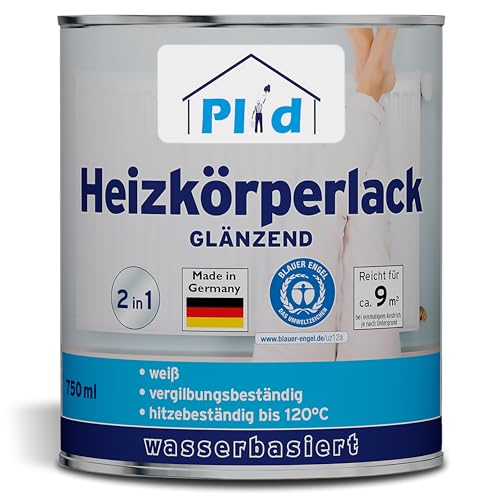 Plid® Heizkörperlack weiß - Metallschutzlack 2in1 für Heizungsverkleidung - hitzebeständiger Lack 120 Grad - Farbe für Metall - Blauer Engel zertifizierte Lackfarbe - Farbe weiß für Metall 0,75L von Plid