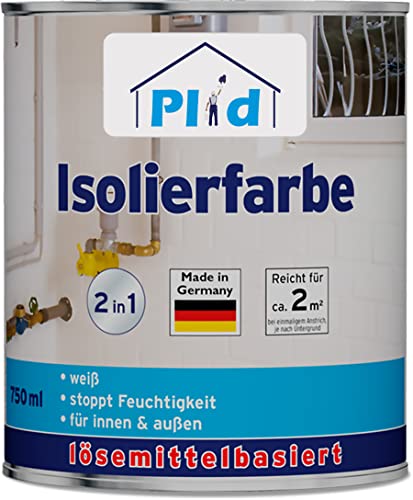 plid® Isolierfarbe weiss [Anti Schimmel] - Sperrgrund - Nikotinsperre - isoliert Wasser-, Ruß-, & Nikotinflecken dauerhaft - verhindert Salzausblühungen - Anti Schimmel Farbe weiß 0,75L von plid