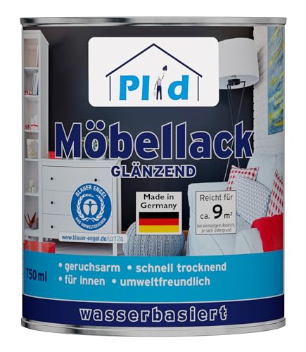 plid® Möbellack weiß glänzend 0,75L Weisslack für Möbel & Holz [UNIVERSELL ANWENDBAR] - Holzfarbe außen & innen - Holzlack wetterfest - Möbelfarbe ohne schleifen - Weiße Farbe - Lackfarbe für Möbel von plid