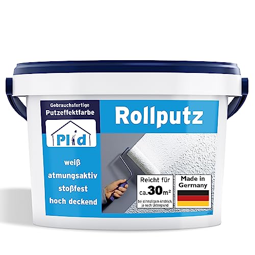 PLID® Rollputz innen & aussen fein Weiß matt [20kg] - atmungsaktiv hohe Deckkraft verarbeitungsfertig - Roll und Streichputz für aussen & innen grob & fein - Innenputz fertig - Putzfarbe innen von plid