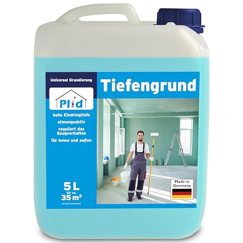 plid® Tiefengrund bläulich 5L - Grundierung für Beton - Haftgrund für Fassadenfarbe - Vorbereitung für Rollputz & Farbe - Tapetengrund für Rauhfaser - universell einsetzbar - Made in Germany von plid