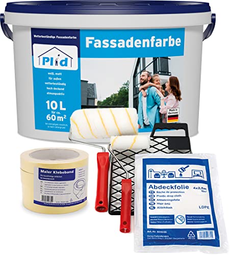 plid® - Fassadenfarbe Außen [WETTER & UV-BESTÄNDIG]- Hochwertige Farbe für Mauerwerk, Hauswand, Beton & Kellerwand - Sockelfarbe - Mauerfarbe - Wandfarbe Weiß & Grau - Made in Germany (10l - Set) von plid