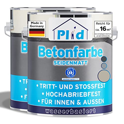 plid® Betonfarbe Innen & Außen Frostsicher Kieselgrau 1,5L - Flüssigkunststoff Bodenbeschichtung - Betonfarbe Kellerboden - Bodenfarbe für Keller, Zement, Mauerwerk & Holz - Made in Germany von plid