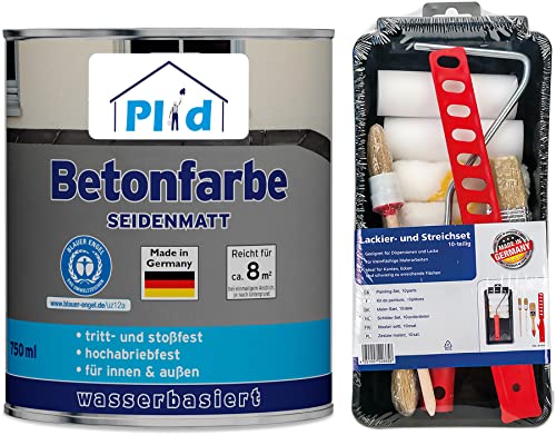 plid® Betonfarbe Innen & Außen Frostsicher Kieselgrau 0,75L - Flüssigkunststoff Bodenbeschichtung - Betonfarbe Kellerboden - Bodenfarbe für Keller, Zement, Mauerwerk & Holz - Made in Germany Set von plid