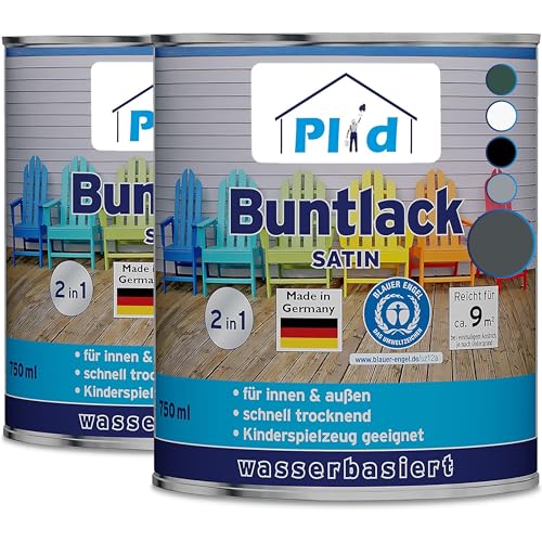 PLID® Buntlack Außen 1.5l - Anthrazitgrau - Holzfarbe außen & innen - Holzlack Außen wetterfest - Holzschutzfarbe Aussen & Innen - Wetterschutzfarbe Holz Außen - Holzlasur - Farbe für Holz Außen von plid