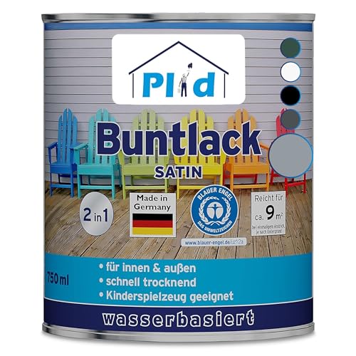 PLID® Buntlack Außen 0.75l - Silbergrau - Holzfarbe außen & innen - Holzlack Außen wetterfest - Holzschutzfarbe Aussen & Innen - Wetterschutzfarbe Holz Außen - Holzlasur - Farbe für Holz Außen von plid