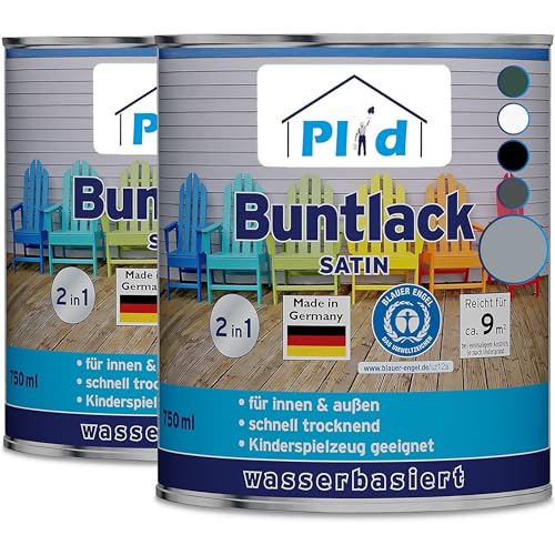 PLID® Buntlack Außen 1.5l - Silbergrau - Holzfarbe außen & innen - Holzlack Außen wetterfest - Holzschutzfarbe Aussen & Innen - Wetterschutzfarbe Holz Außen - Holzlasur - Farbe für Holz Außen von plid