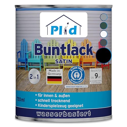 PLID® Buntlack Außen 0.75l - Tiefschwarz - Holzfarbe außen & innen - Holzlack Außen wetterfest - Holzschutzfarbe Aussen & Innen - Wetterschutzfarbe Holz Außen - Holzlasur - Farbe für Holz Außen von plid