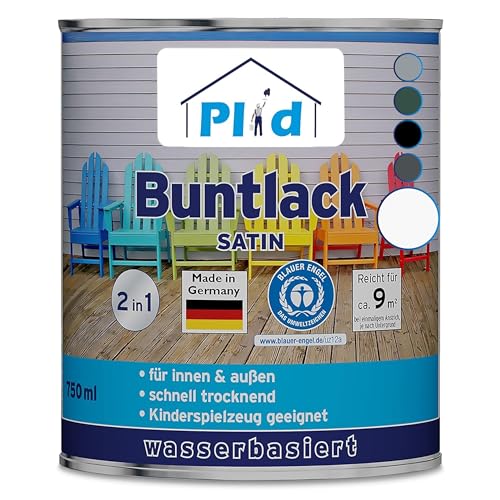 PLID® Buntlack Außen 0.75l - Weiß - Holzfarbe außen & innen - Holzlack Außen wetterfest - Holzschutzfarbe Aussen & Innen - Wetterschutzfarbe Holz Außen - Holzlasur - Farbe für Holz Außen von plid