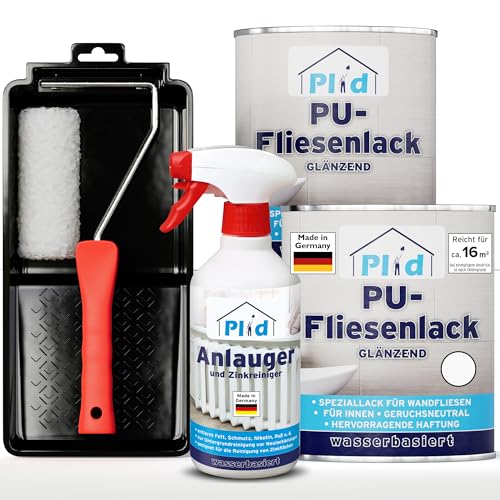 plid® Fliesenfarbe Badezimmer & Küche [FEUCHTIGKEITSBESTÄNDIG]- Fliesenlack Weiß 1,5l fürs Bad - Fliesen neu streichen & lackieren im Innenbereich - 3in1 Fliesen Farbe Lack - Made in Germany Set von plid