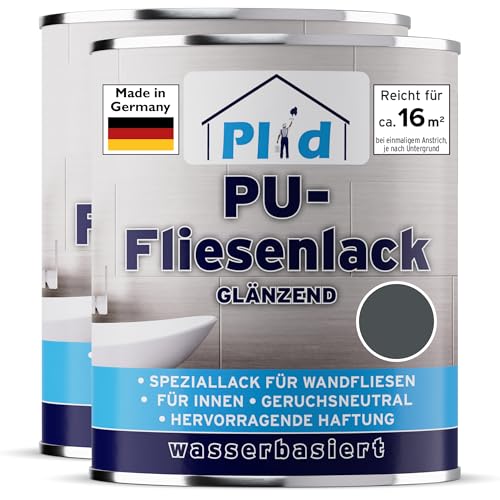 Plid® Fliesenfarbe Badezimmer & Küche [FEUCHTIGKEITSBESTÄNDIG] Fliesenlack Anthrazitgrau 1,5l fürs Bad - Fliesen neu streichen & lackieren im Innenbereich - 3in1 Fliesen Farbe Lack - Made in Germany von Plid