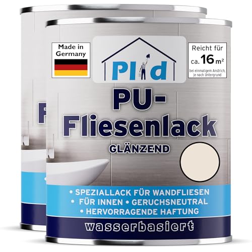 Plid® Fliesenfarbe Badezimmer & Küche [FEUCHTIGKEITSBESTÄNDIG] Fliesenlack Cremeweiß 1,5l fürs Bad - Fliesen neu streichen & lackieren im Innenbereich - 3in1 Fliesen Farbe Lack - Made in Germany Set von Plid