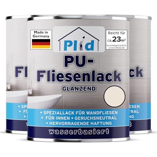 Plid® Fliesenfarbe Badezimmer & Küche [FEUCHTIGKEITSBESTÄNDIG] Fliesenlack Cremeweiß 2,25l fürs Bad - Fliesen neu streichen & lackieren im Innenbereich - 3in1 Fliesen Farbe Lack - Made in Germany von Plid