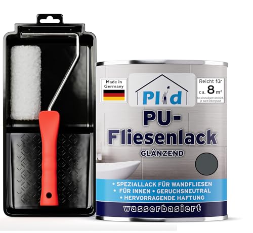 plid® Fliesenfarbe Badezimmer & Küche [FEUCHTIGKEITSBESTÄNDIG] Fliesenlack Anthrazitgrau 0.75l fürs Bad - Fliesen neu streichen & lackieren im Innenbereich - 3in1 Fliesen Farbe Lack - Made in Germany von plid