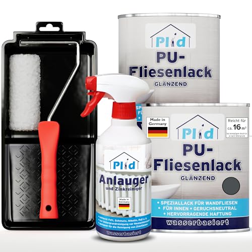 Plid® Fliesenfarbe Badezimmer & Küche [FEUCHTIGKEITSBESTÄNDIG] Fliesenlack Anthrazitgrau 1,5l fürs Bad - Fliesen neu streichen & lackieren im Innenbereich - 3in1 Fliesen Farbe Lack - Made in Germany von Plid