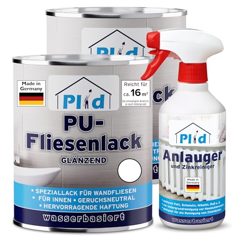 Plid® Fliesenfarbe Badezimmer & Küche [FEUCHTIGKEITSBESTÄNDIG] Fliesenlack Weiß satin 1,5l fürs Bad - Fliesen neu streichen & lackieren im Innenbereich - 3in1 Fliesen Farbe Lack - Made in Germany von Plid