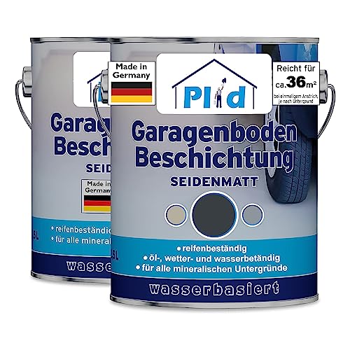 Plid® Garagenboden- Betonfarbe Anthrazitgrau satin - [SPEZIALBESCHICHTUNG FÜR GARAGENBÖDEN] - frostsicher - beständig gegen Motoröl - Bremsflüssigkeit - Diesel & Heizöl - Made in Germany 5l von Plid
