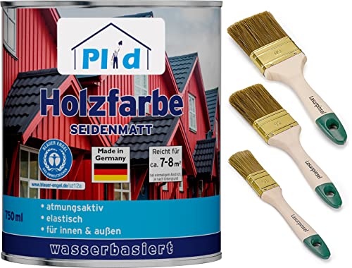 PLID® Holzfarbe Holzlack Schwedenrot Innen & Außen - Wetterschutzfarbe Schwedenrot Holzfarbe Außen - Dauerhafte Holzschutzfarbe - Farbe für Holz - Lackfarbe Wetterfest - Made in Germany 0,75l Set von plid