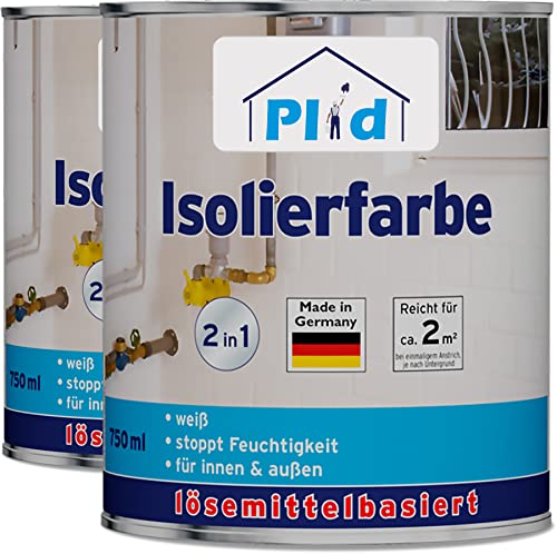 plid® Isolierfarbe weiss [Anti Schimmel] - Sperrgrund - Nikotinsperre - isoliert Wasser-, Ruß-, & Nikotinflecken dauerhaft - verhindert Salzausblühungen - Anti Schimmel Farbe weiß 1,5l von plid