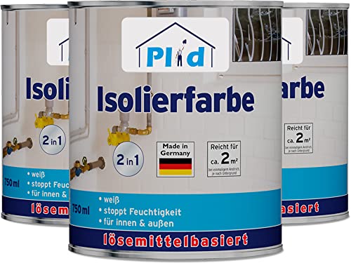 plid® Isolierfarbe weiss [Anti Schimmel] - Sperrgrund - Nikotinsperre - isoliert Wasser-, Ruß-, & Nikotinflecken dauerhaft - verhindert Salzausblühungen - Anti Schimmel Farbe weiß 2,25L von plid