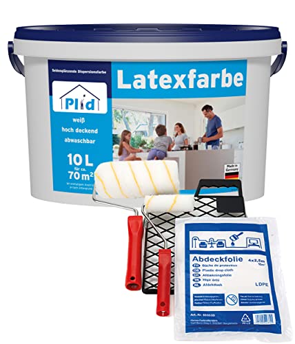 Plid® Latexfarbe Weiß seidenglänzend [10L - Set] - Abwaschbare Farbe Innen für Küche & Badezimmer - Latexfarbe abwaschbar leicht zu reinigen & nicht schlämmend -Latexfarbe abwaschbar nicht füllend von Plid