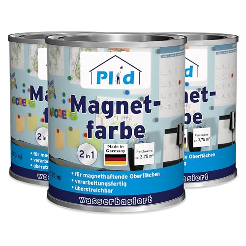 plid® Magnetfarbe Extra Stark Anthrazitgrau [überstreichbar] - Magnetische Wandfarbe auf Wänden, Türen, Möbeln - z. B. Holz,-Metall- und Hartkunststoffoberflächen - Beton & Putzflächen 2,25L von plid