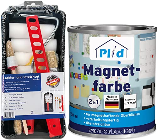 Plid® Magnetfarbe Anthrazitgrau - [überstreichbar] - auf Wänden, Türen, Möbeln - z. B. Holz,-Metall- und Kunststoffoberflächen - Beton & Putzflächen Wandfarbe magnetisch - Made in Germany 0,75l - Set von Plid
