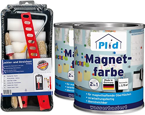 Plid® Magnetfarbe Anthrazitgrau - [überstreichbar] - auf Wänden, Türen, Möbeln - z. B. Holz,-Metall- und Kunststoffoberflächen - Beton & Putzflächen Wandfarbe magnetisch - Made in Germany 1,5l - Set von Plid
