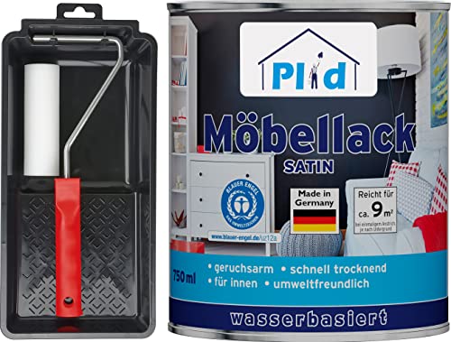 Plid® Möbellack Weiß - Seidenglänzend - [DIN EN 71.3 - KINDERSPIELZEUG - GEEIGNET] - innen & aussen - Blauer Engel - Weisslack - Türenlack - Holzlack - Spielzeugfarbe - Made in Germany 0.75l Set von Plid