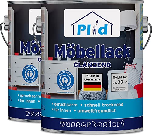 PLID® Möbellack glänzend 5L - Weiß - Holzfarbe außen & innen für Spielzeug- Holzlack Außen wetterfest - Holzschutzfarbe Aussen & Innen - Wetterschutzfarbe Holz Außen - Holzlasur - Farbe für Holz Außen von plid