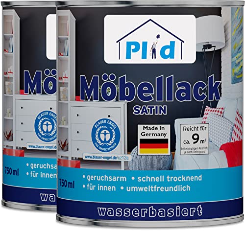 plid® Möbellack satin 1,5L - Weiß - Holzfarbe außen & innen für Spielzeug- Holzlack Außen wetterfest - Holzschutzfarbe Aussen & Innen - Wetterschutzfarbe Holz Außen - Holzlasur - Farbe für Holz Außen von plid