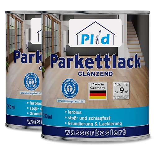 PLID® Parkett - Klarlack - glänzend geeignet zum Versiegeln von Kork-, Parkett & Holzfußböden, Holztreppen sowie Möbeln im Innenbereich stoß - schlagfest strapazierfähig - Made in Germany 1,5l von plid