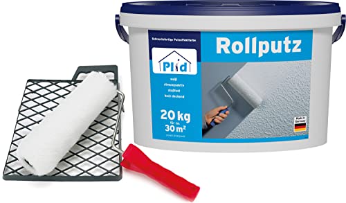 Plid® Rollputz innen & aussen fein Weiß matt [20kg Set] - atmungsaktiv hohe Deckkraft verarbeitungsfertig - Roll und Streichputz für aussen & innen grob & fein - Innenputz fertig - Putzfarbe innen von Plid