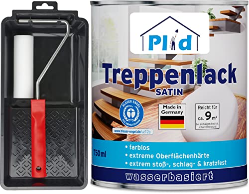 plid® Treppen - Klarlack - satin - zum Versiegeln von Kork- Parkett & Holzfußböden, Holztreppen sowie Möbeln im Innenbereich stoß - schlagfest strapazierfähig - Made in Germany 0,75l Set von plid