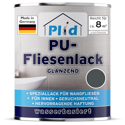 plid® Fliesenfarbe Badezimmer & Küche [FEUCHTIGKEITSBESTÄNDIG] Fliesenlack Anthrazitgrau 0.75l fürs Bad - Fliesen neu streichen & lackieren im Innenbereich - 3in1 Farbe Lack - Made in Germany von plid