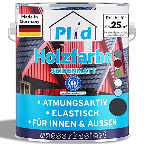 Plid® Holzfarbe Holzlack Anthrazitgrau Innen & Außen - Wetterschutzfarbe Anthrazitgrau Holzfarbe Außen - Dauerhafte Holzschutzfarbe - Farbe für Holz - Lackfarbe Wetterfest - Made in Germany 2,5l von Plid