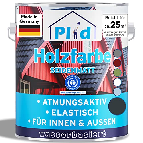 plid® Holzfarbe Holzlack Anthrazitgrau Innen & Außen - Wetterschutzfarbe Anthrazitgrau Holzfarbe Außen - Dauerhafte Holzschutzfarbe - Farbe für Holz - Lackfarbe Wetterfest - Made in Germany 2,5l von plid