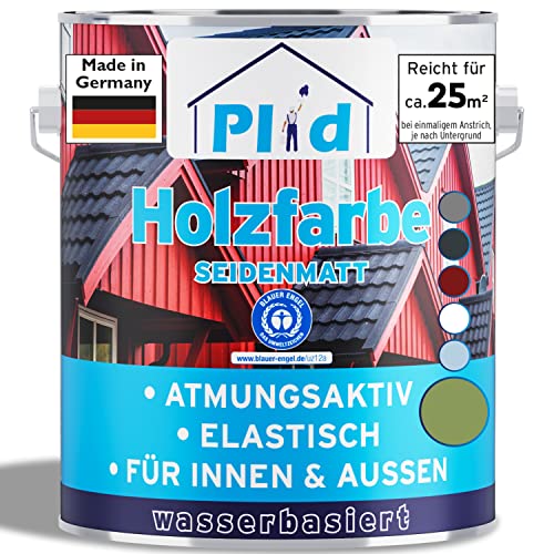 plid® Holzfarbe Holzlack Moosgrün Innen & Außen - Wetterschutzfarbe Moosgrün Holzfarbe Außen - Dauerhafte Holzschutzfarbe - Farbe für Holz - Lackfarbe Wetterfest - Made in Germany 2,5l von plid